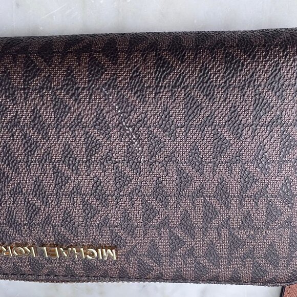 Michael Kors Continental Wallet JetSet Zippered Large Brown Wristlet Leather - Picture 15 of 16